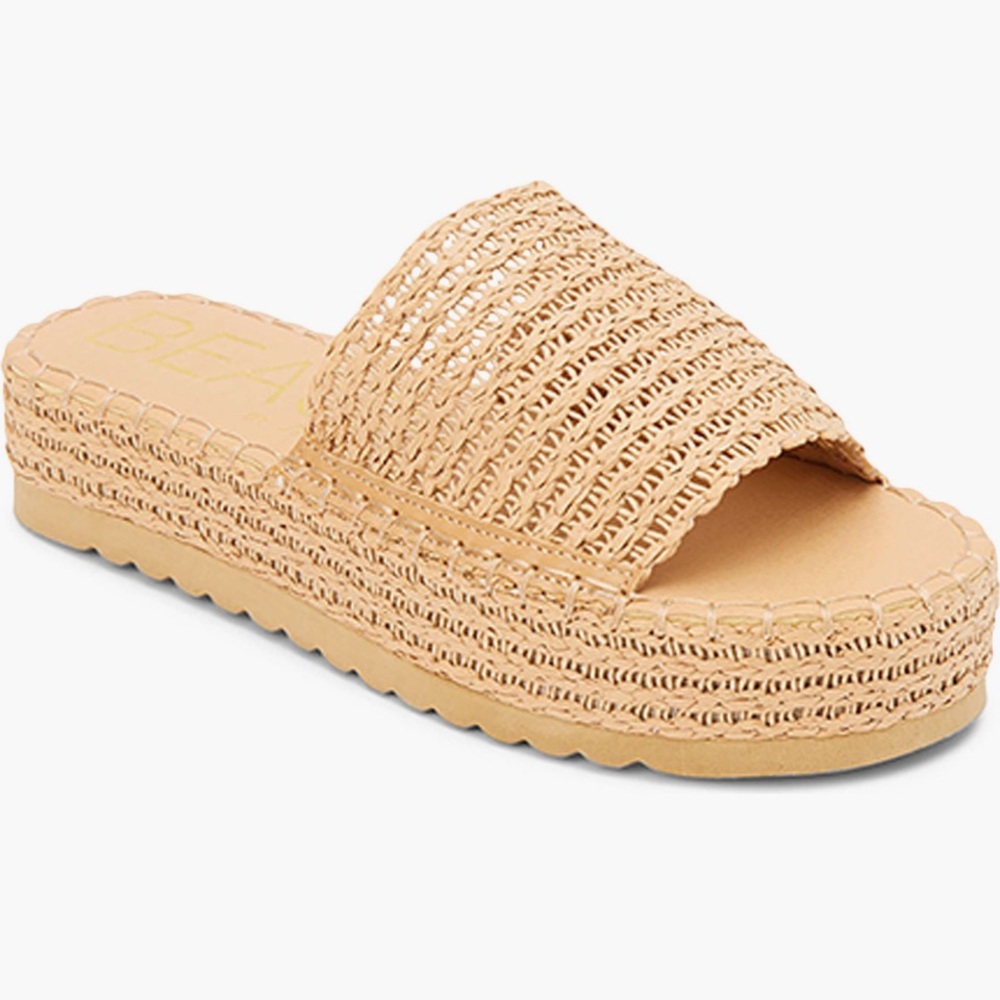 Beige Woven Platform Sandals
